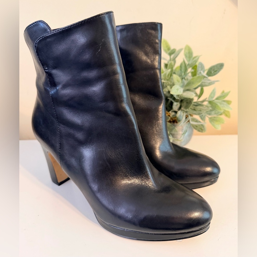Nine West Classic Platform Black Leather Ankle Boots High Heel